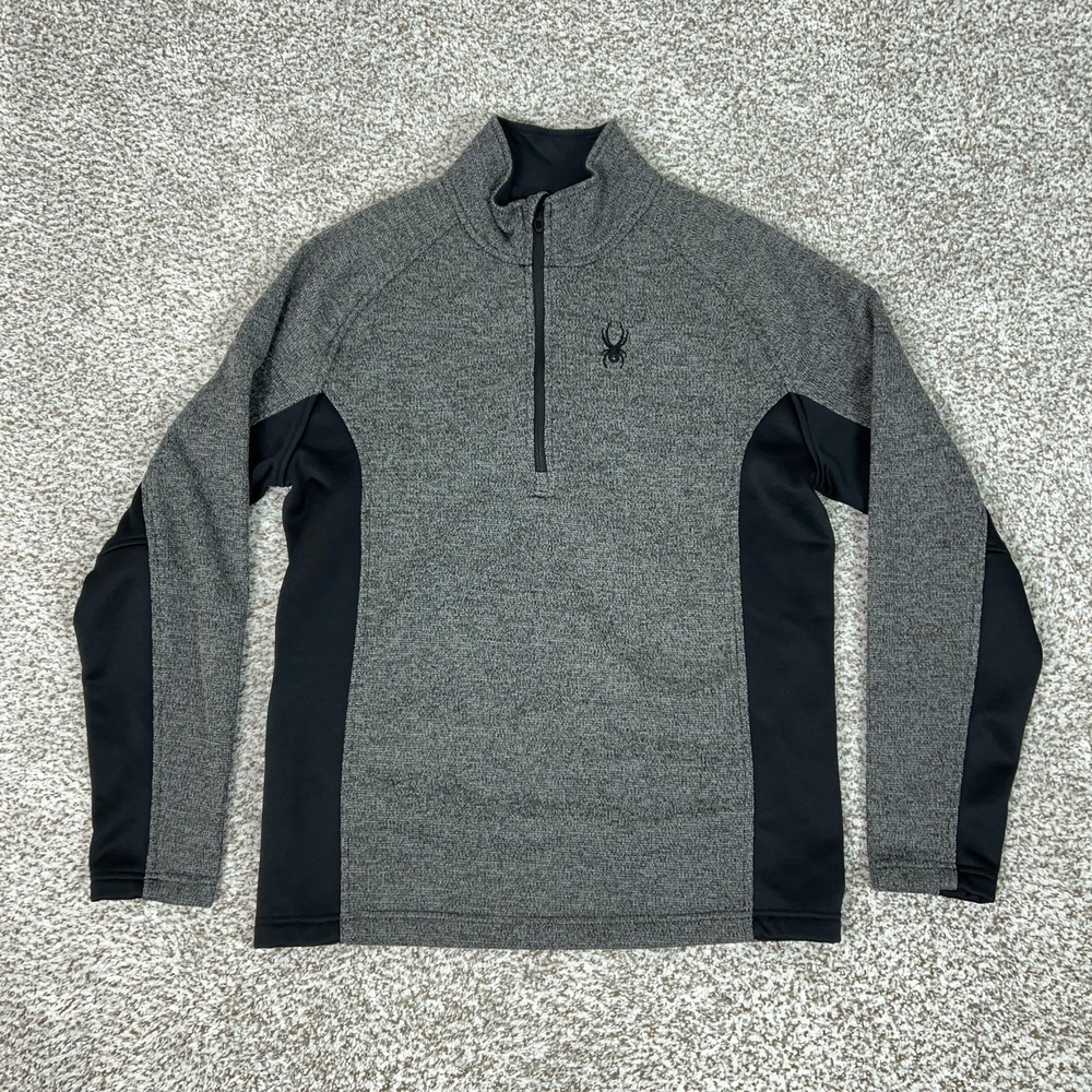 Spyder Pullover‎ Mens Large Gray Black Quarter Zip Fleece Ski Core Sweater Logo